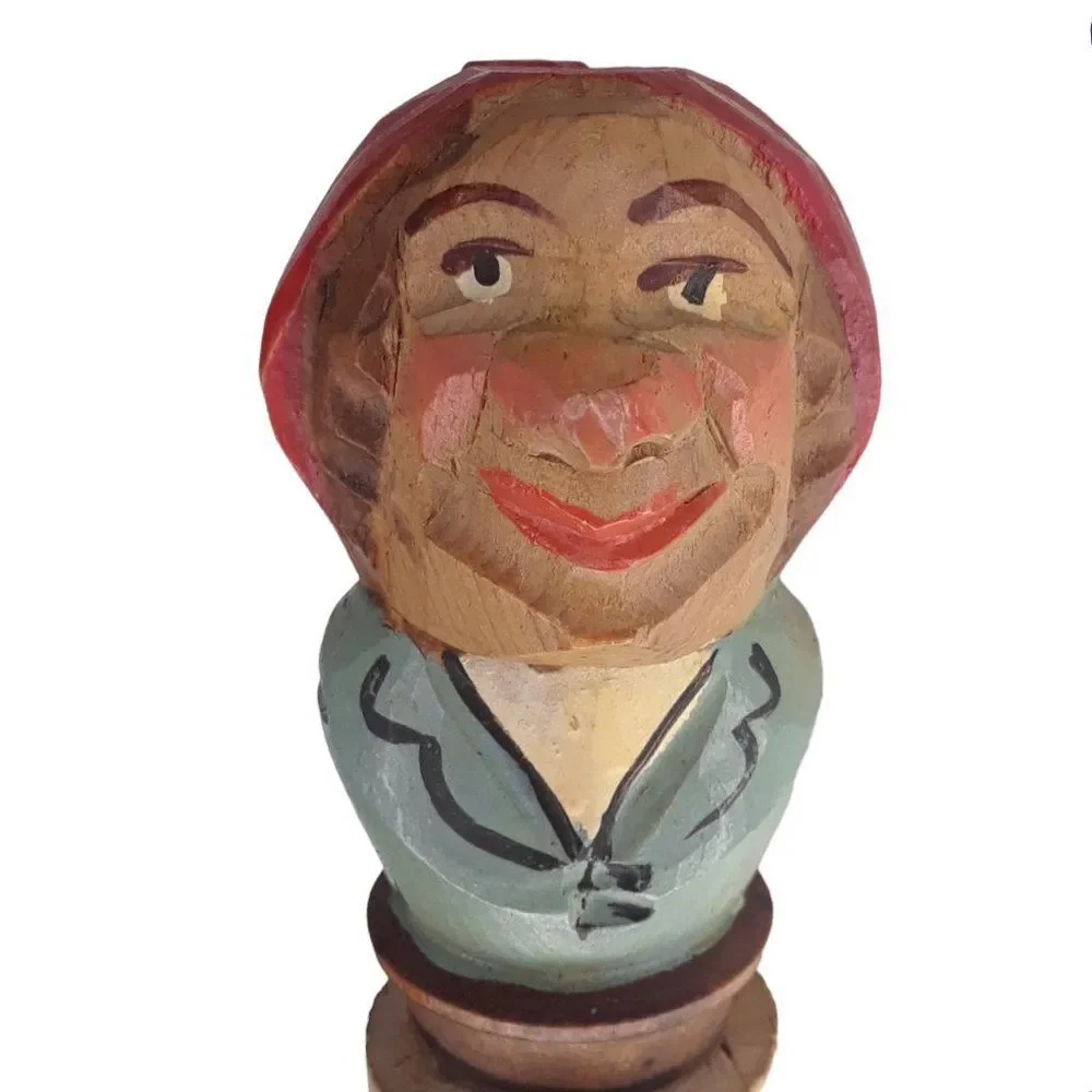 Vintage Anri  Hand Carved Man Cork Jug Stopper